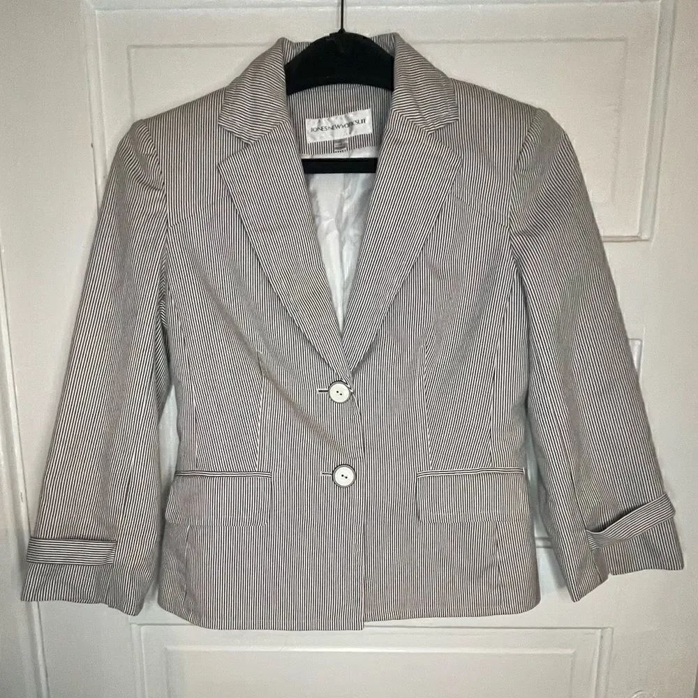 LOFT Pinstripe Jacket w/ White & Gray Buttons